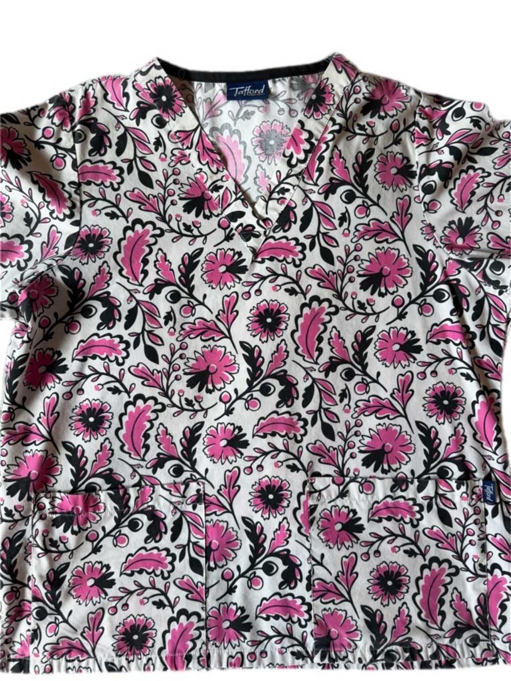 Tafford Floral Pink & Black V-Neck Scrub Top - Picture 2 of 8